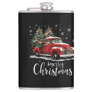 Petaca Camioneta Roja Antigüo Santa Árbol Feliz Navidad D