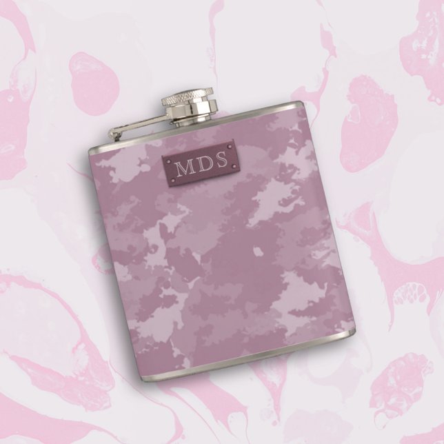 Petaca Camiseta monogramada de camo rosa moderno (Pink Modern Camo Camouflage Monogrammed Flask with space for your initials)
