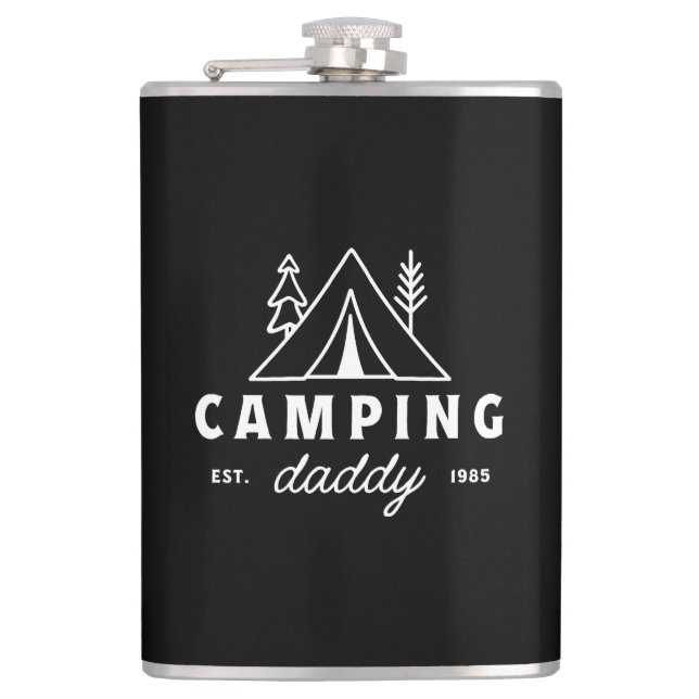 Petaca Camping dad funny father camper forest retro black (Anverso)