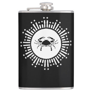 Petaca Cáncer Rótulo Zodiaco Crab Diseño de Starburst Cós