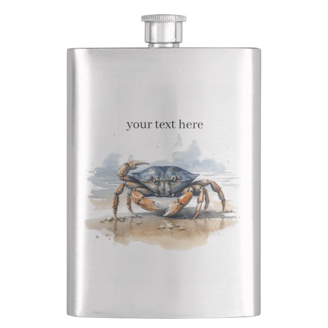 Petaca cangrejo azul y naranja caminando por la playa (Anverso)