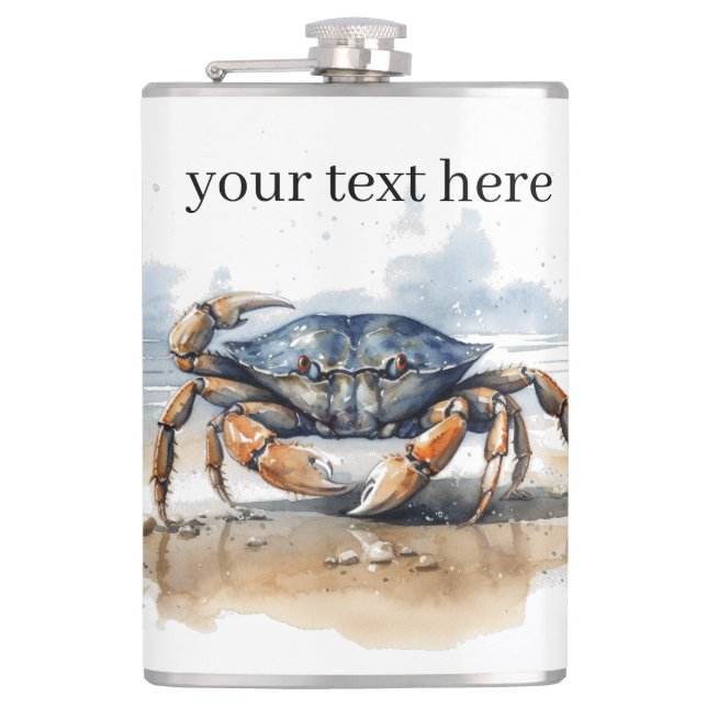 Petaca cangrejo caminando por la playa, personalizable (Anverso)