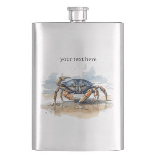 Petaca Cangrejo de playa en acuarela, personalizado