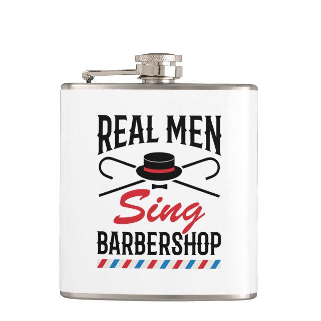 Petaca Cantantes de Barbershop de Real Men (Anverso)