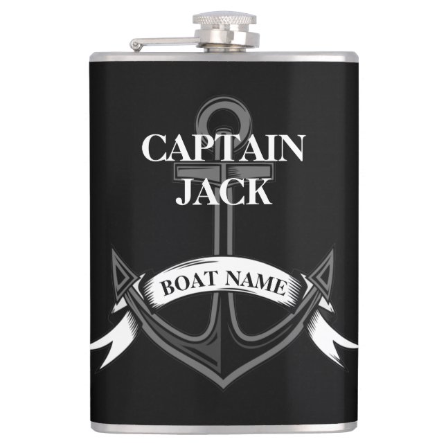 Petaca Capitán Anclaje de Barco Personalizado Náutico Neg (Anverso)