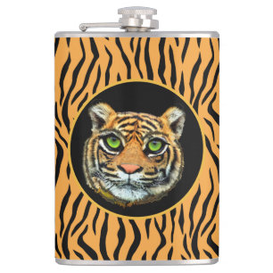 Petaca Cara de tigre salvaje en frasco con patrón de piel