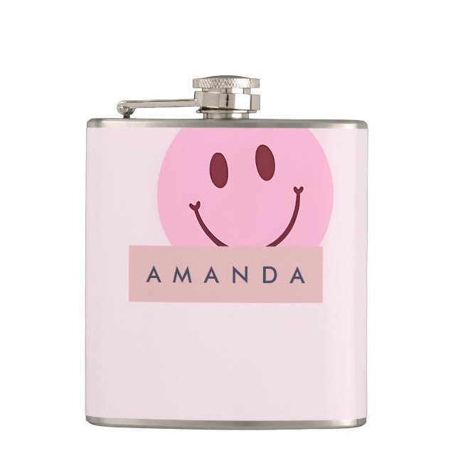 Petaca Cara Sonriente Rosa Pastel Personalizada (Anverso)
