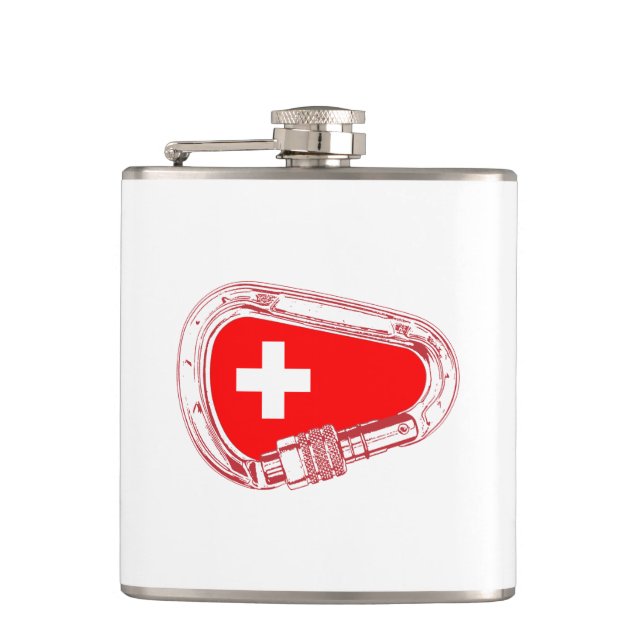 Petaca Carabiner de escalada con bandera de Suiza (Anverso)