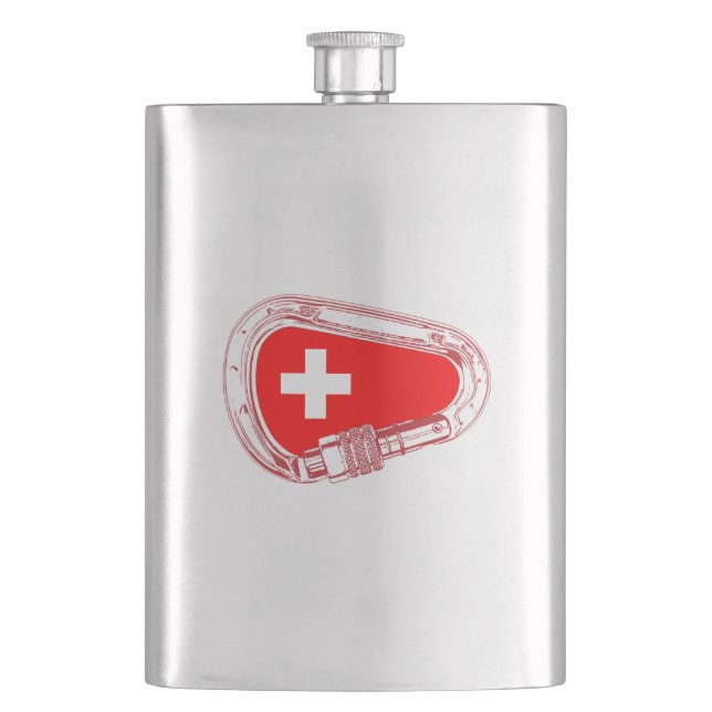 Petaca Carabiner de escalada con bandera de Suiza (Anverso)