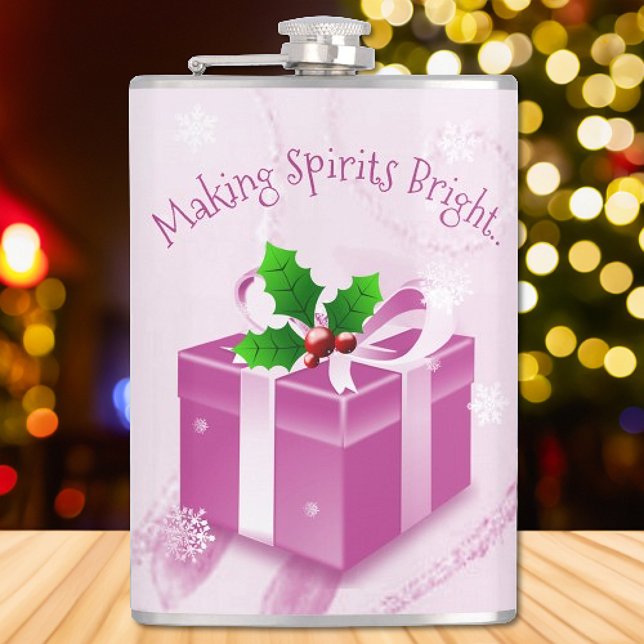 Petaca Carácter de regalo de Navidades rosados (Pink Christmas Gift Flask)