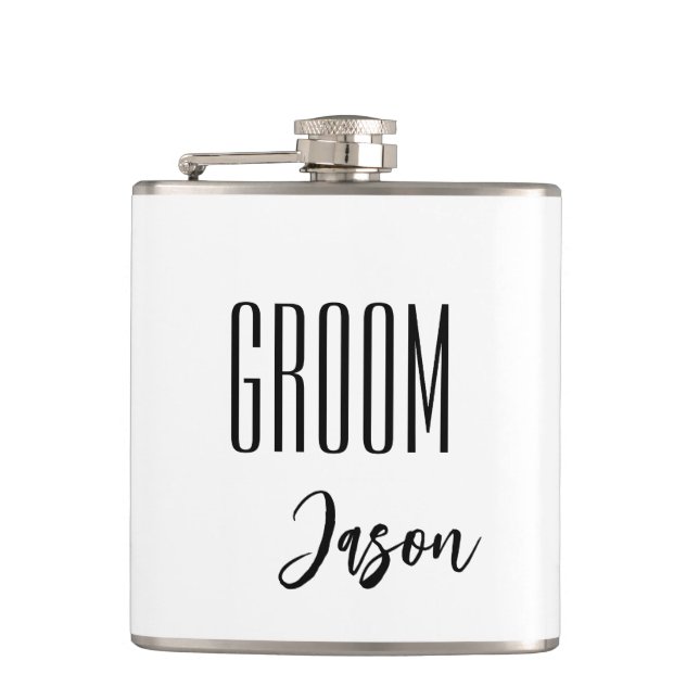 Petaca Carácter Groom de nombre personalizado (Anverso)