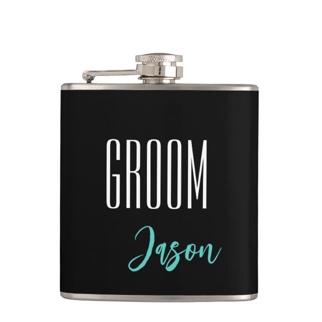 Petaca Carácter Groom de nombre personalizado (Anverso)