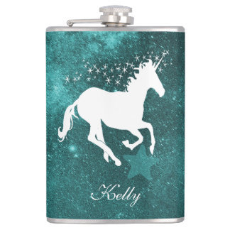 Petaca Carácter personalizado de unicornio verde azulado
