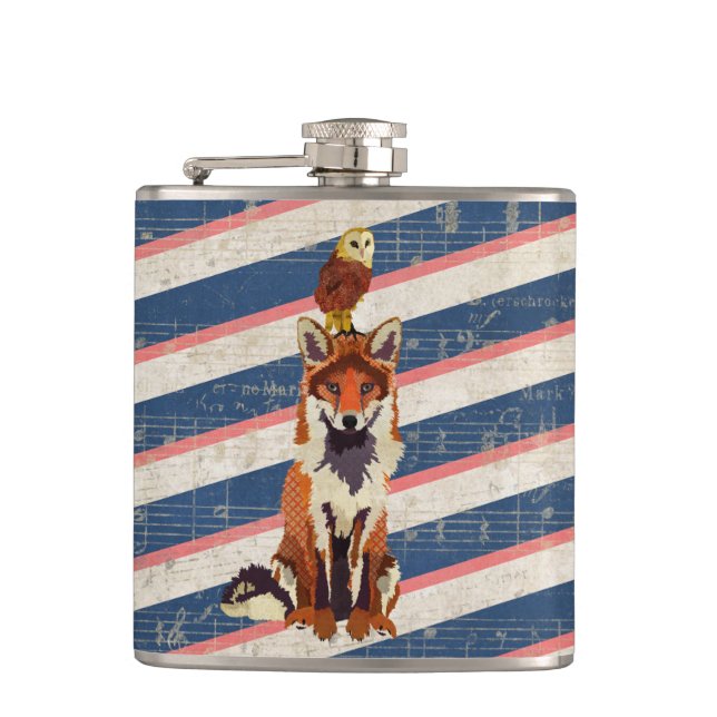 Petaca Carácter retro rojo Fox y Owl Flask (Anverso)