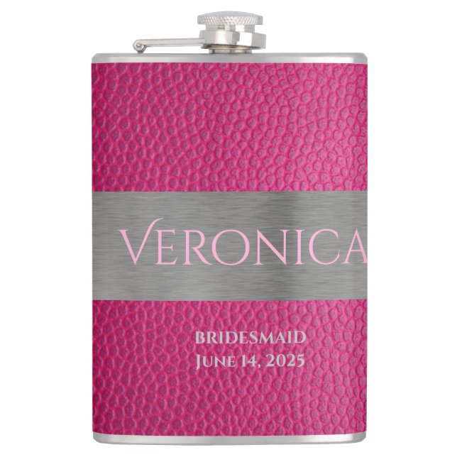 Petaca Carácter rosado y Metalizado de impresión monogram (Anverso)