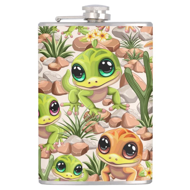 Petaca Caracteres de dibujos animados de Baby Geckos Cute (Anverso)
