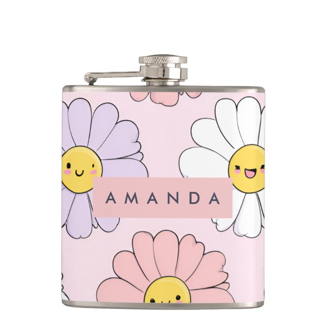 Petaca Caras de flores personalizadas de Kawaii Pastel Da (Anverso)