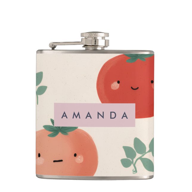 Petaca Caras personalizadas de tomate Kawaii Pastel (Anverso)