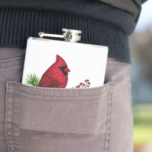 Petaca Cardenales rojos sobre decoración de Navidades