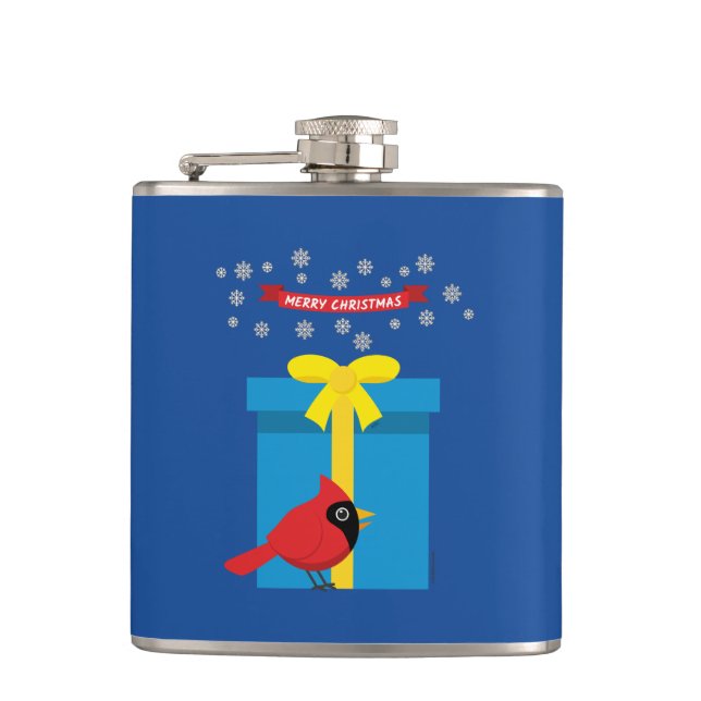 Petaca Cardinal Rojo Adorable Con Regalo Azul (Anverso)