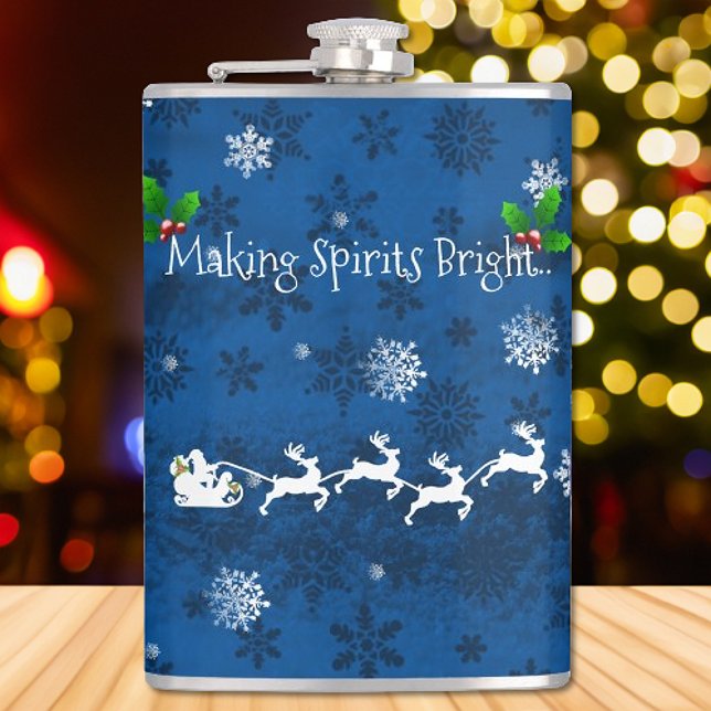Petaca Carne de gallo azul y matraz de reno (Blue Santas Sleigh and Reindeer Flask)