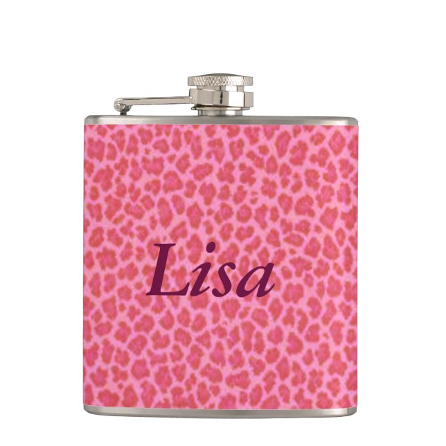 Petaca Carne de piel de leopardo rosa personalizada (Anverso)
