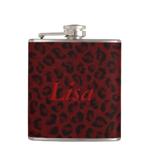 Petaca Carne de piel personalizada de leopardo rojo