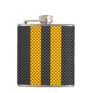 Petaca Carreras Amarilla Stripes Estilo Fibra De Carbono