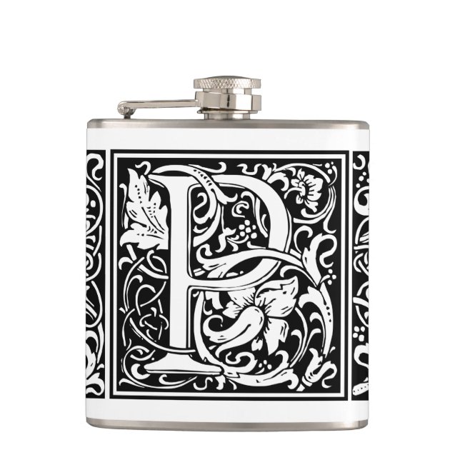 Petaca Carta P Monograma medieval Art Nouveau (Anverso)