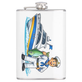 Petaca Cartoon Sailor with Yacht and Fish Nautical Art