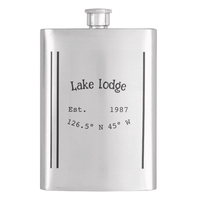 Petaca Casa del lago. Fecha año personalizado coordenadas (Anverso)