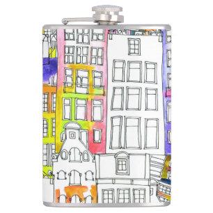 Petaca Casas de Amsterdam: Patrón Seamless de acuarela
