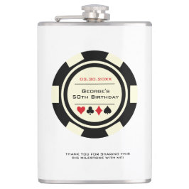 Petaca Casino Chip Black Off-White Cumpleaños