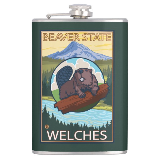 Petaca Castor y capilla del Mt. - Welches, Oregon (Anverso)