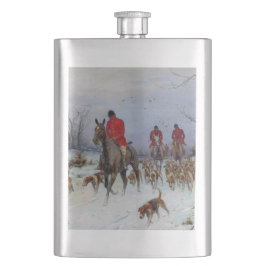 Petaca Caza de zorros jinetes y sabuesos regresando a cas