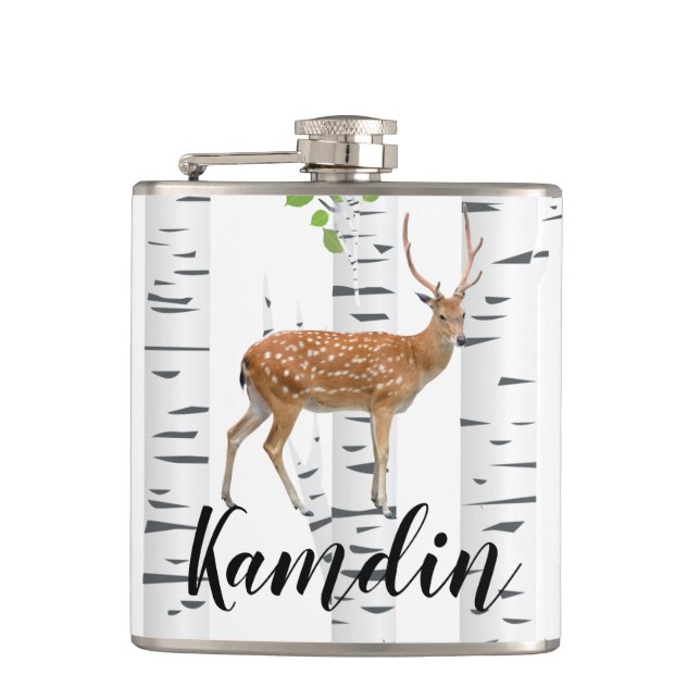 Petaca Caza personalizada de Flask Deer Doe Buck Woodland (Anverso)