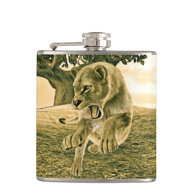 Petaca Cazando a la leona (Anverso)