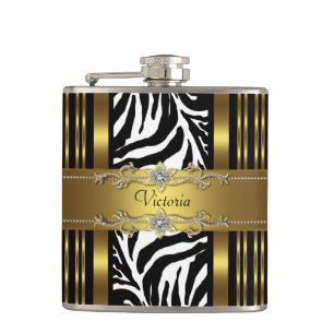 Petaca Cebra negro y dorado elegante