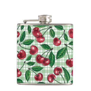 Petaca Cerezas rojas en gingham verde claro