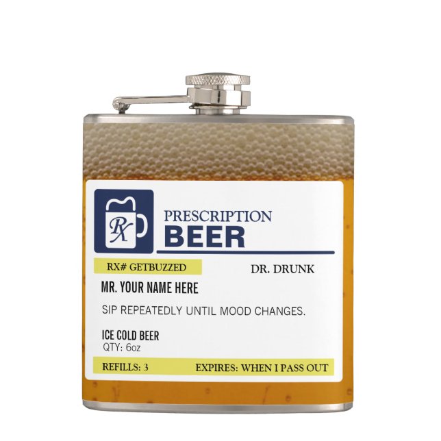 Petaca Cerveza divertida de la prescripción (Anverso)