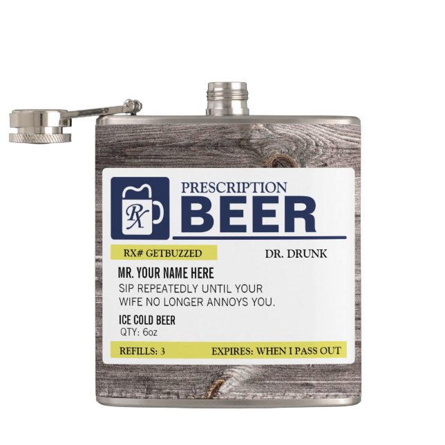 Petaca Cerveza divertida de la prescripción (Abierto)
