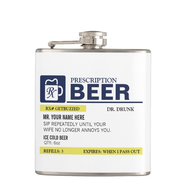 Petaca Cerveza divertida de la prescripción (Anverso)