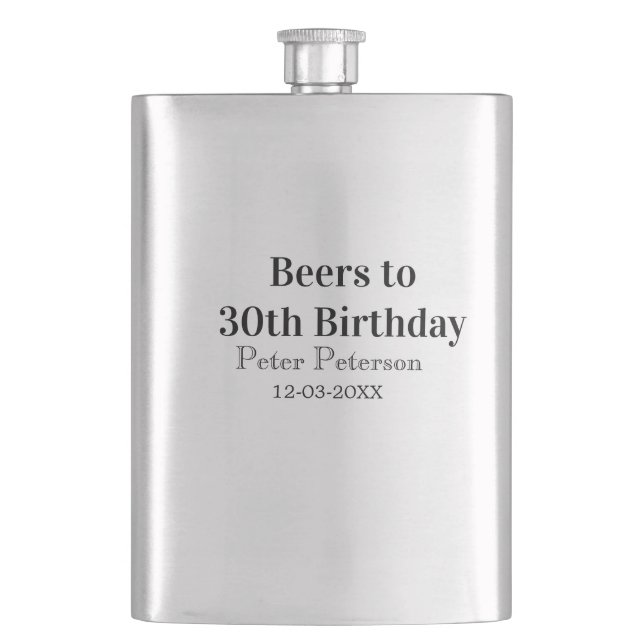 Petaca Cervezas hasta el cumpleaños número 30 nombre fech (Anverso)