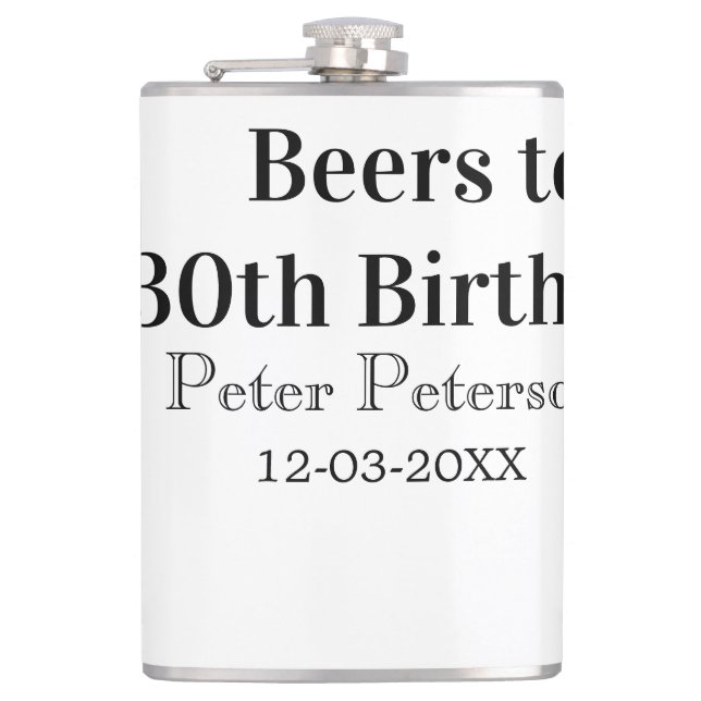 Petaca Cervezas para el cumpleaños 30 nombre fecha hombre (Anverso)