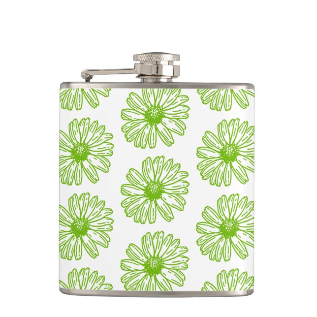 Petaca Chartreuse Green Daisy Print, Hippie Flower Print (Anverso)
