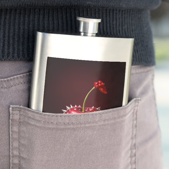 Petaca Cherry Rock Style Stainless Steel Flask (In Situ)