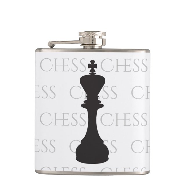 Petaca Chess King Classic Piece moderna negra, blanca (Anverso)