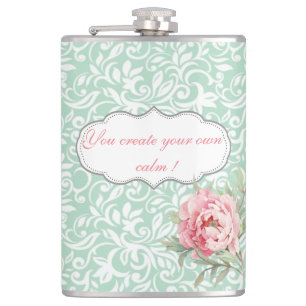 Petaca Chic Elegante Damasco, Rosas, Mensaje Motivacional