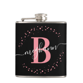 Petaca Chic Moderno Femenino Nombre Script Monograma Rosa