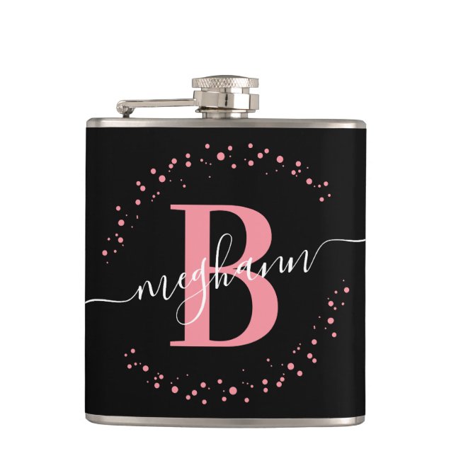 Petaca Chic Moderno Femenino Nombre Script Monograma Rosa (Anverso)